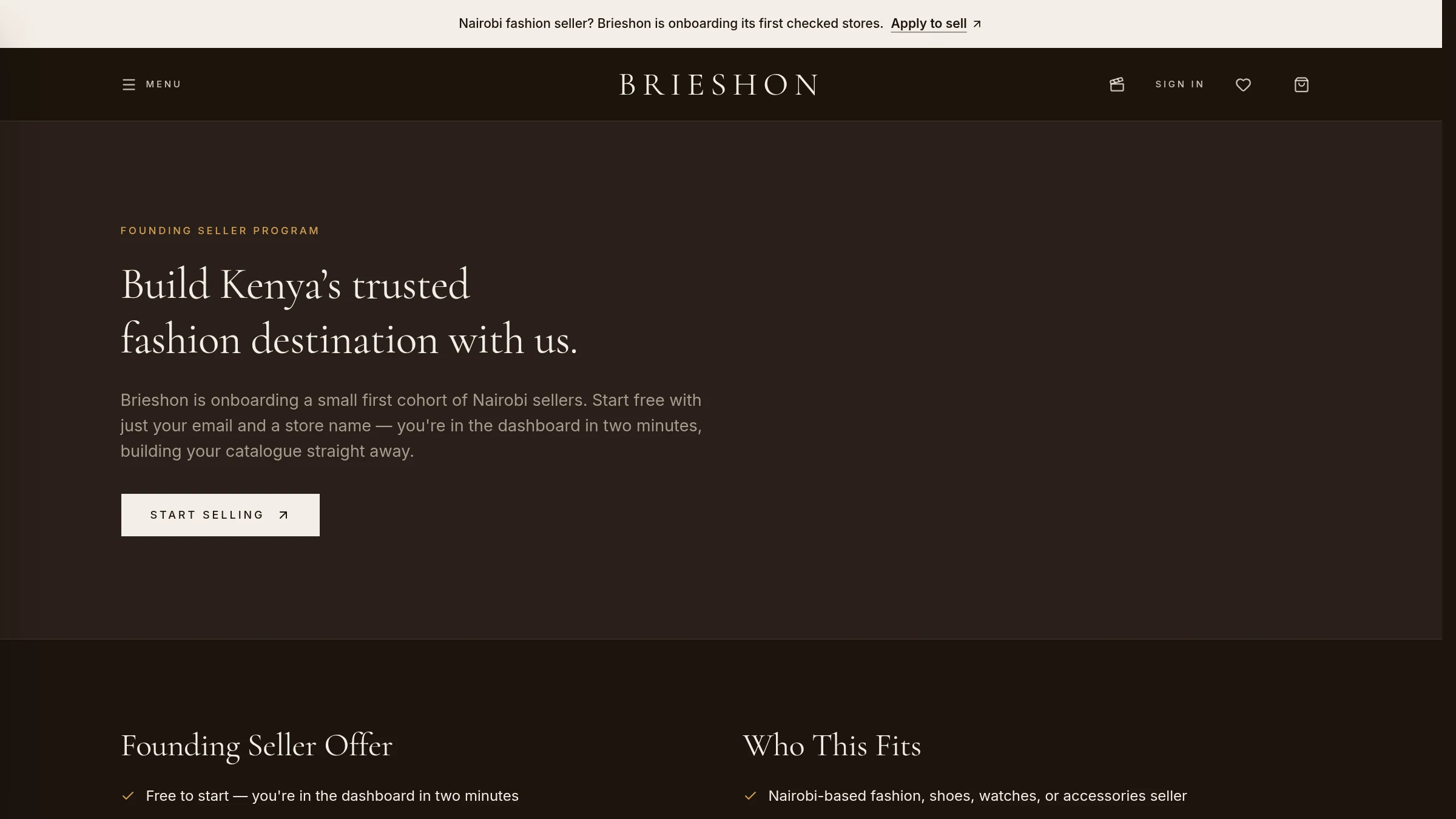 Brieshon founding seller programme page