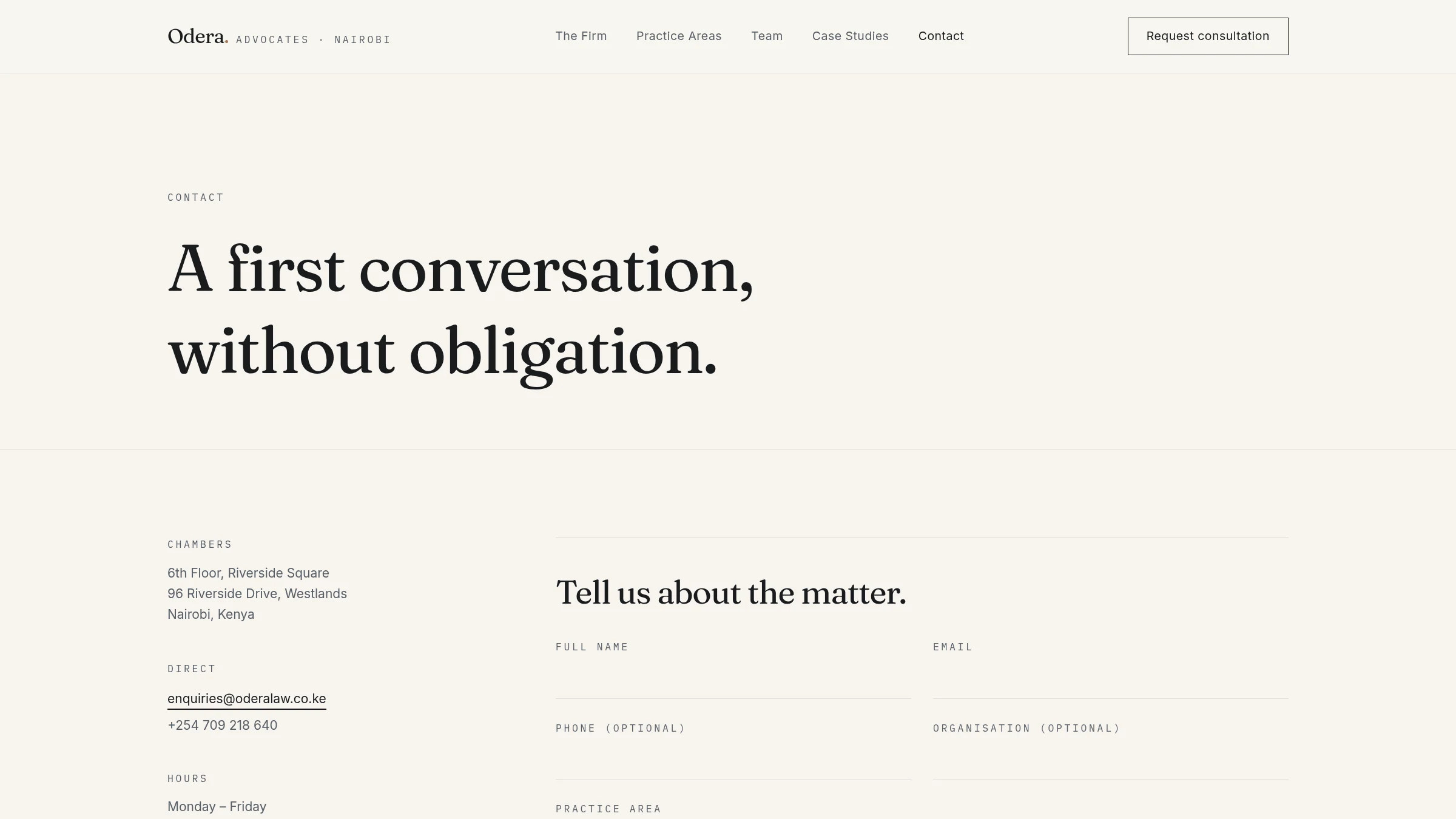 Odera and Partners consultation contact page