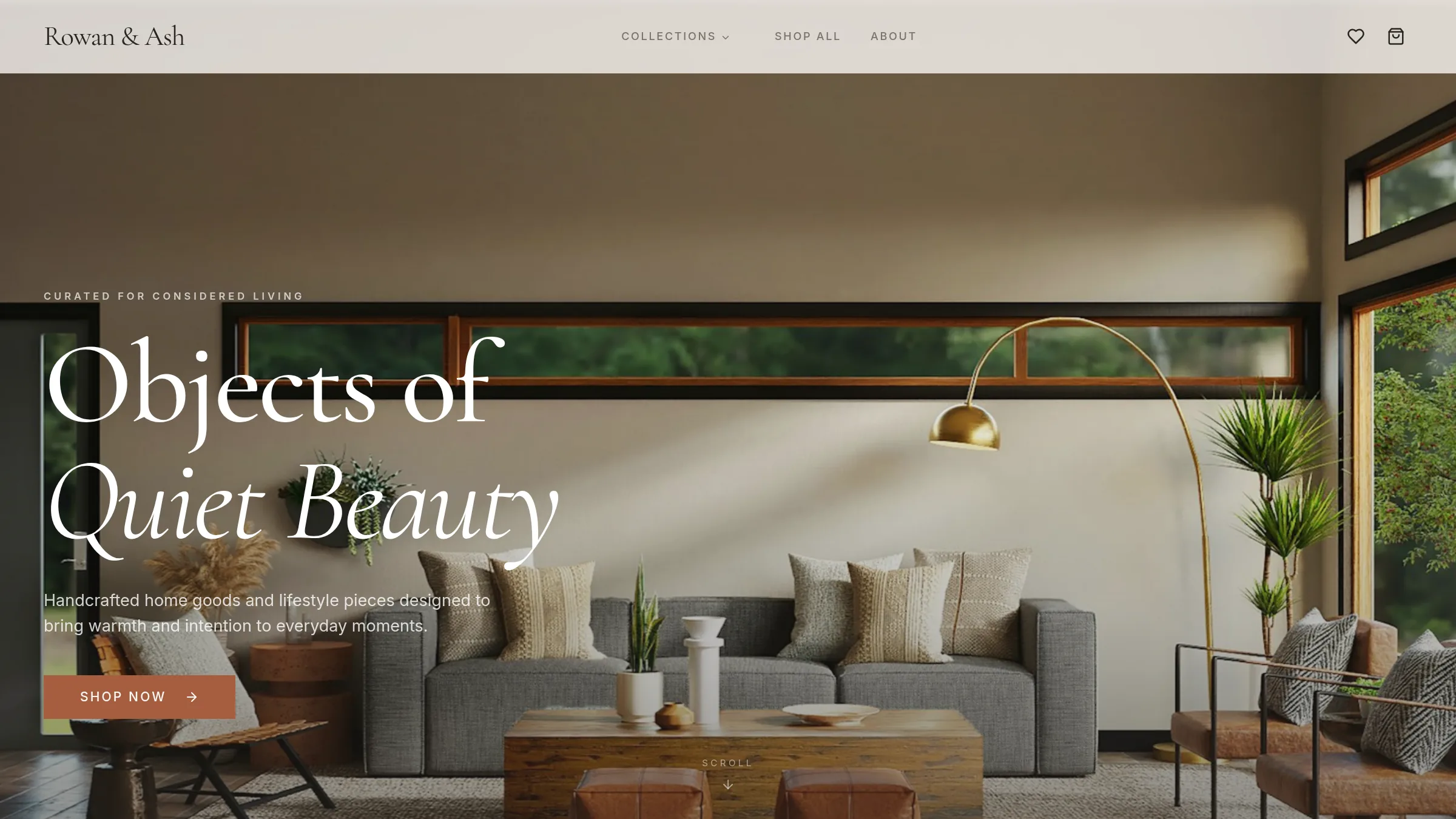 Rowan & Ash homeware storefront homepage
