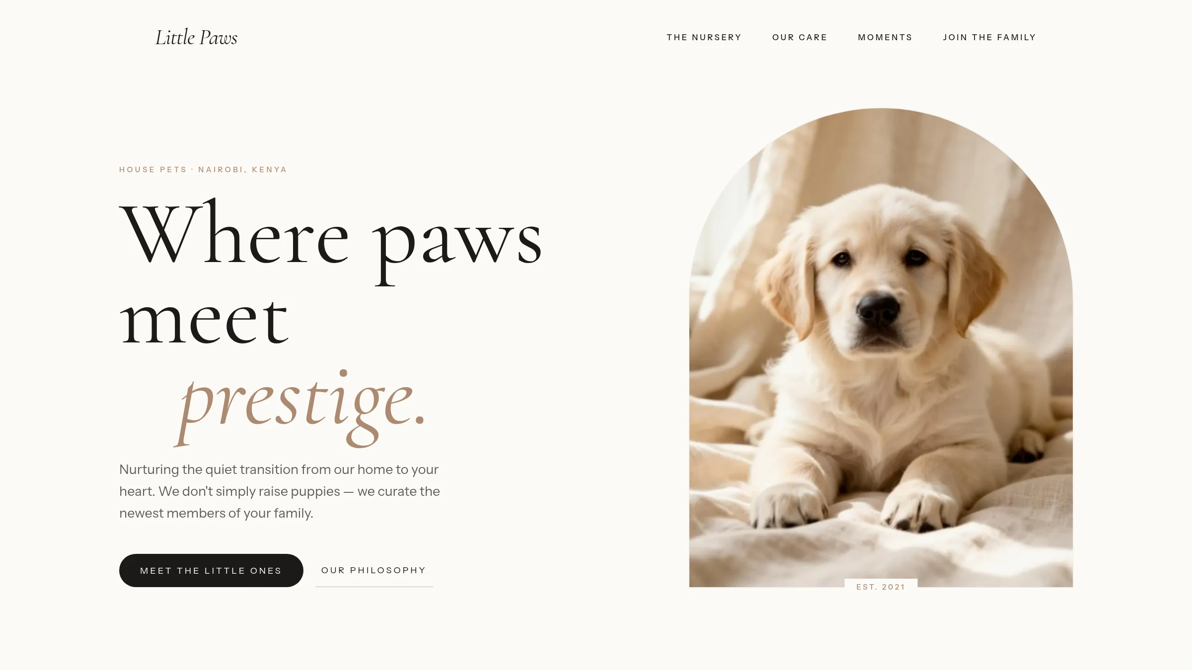 Little Paws premium puppy nursery homepage